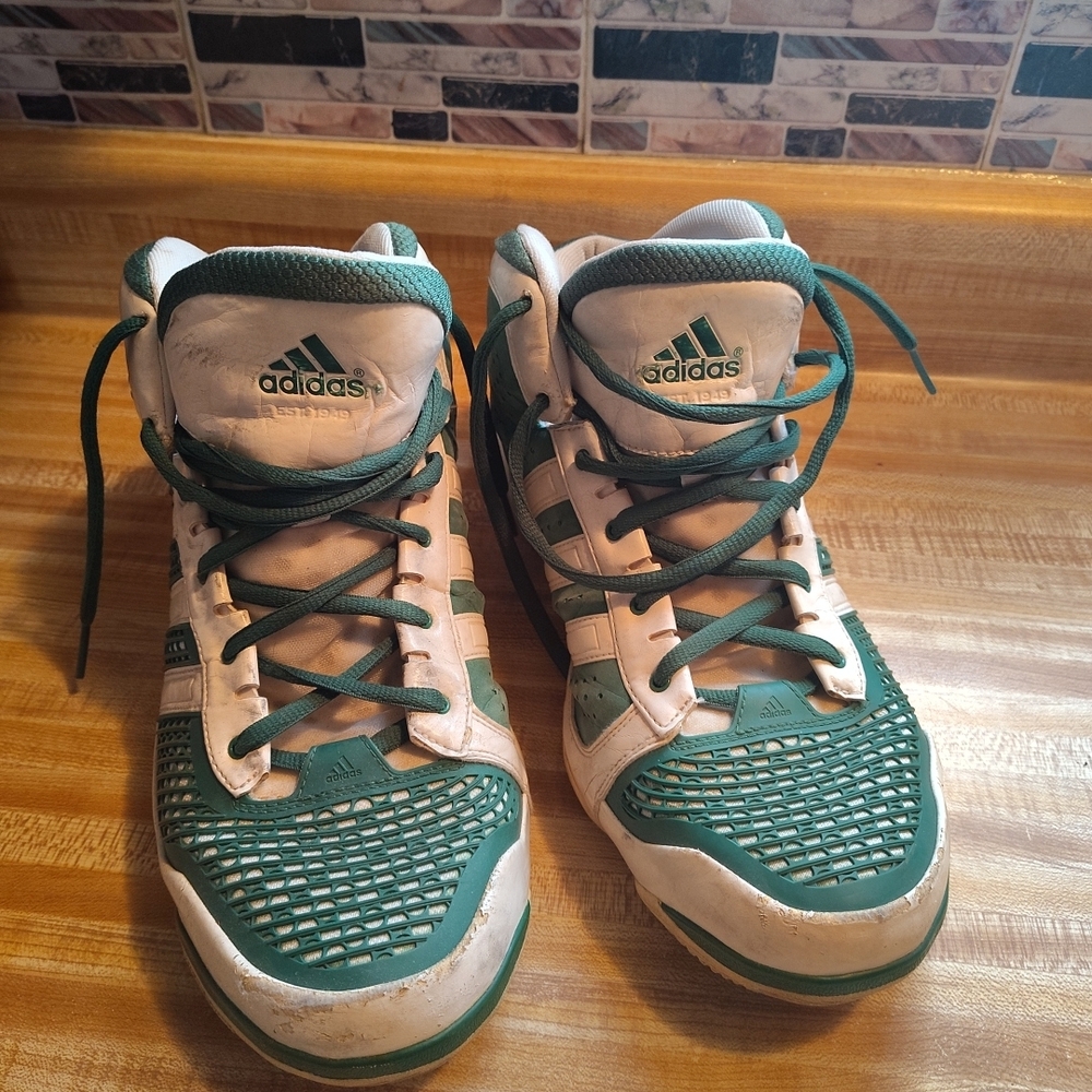 Adidas Men's White and Green Athletic Shoes